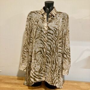Women’s Sheer Animal Print Blouse Long Sleeve S JM Collection NWT